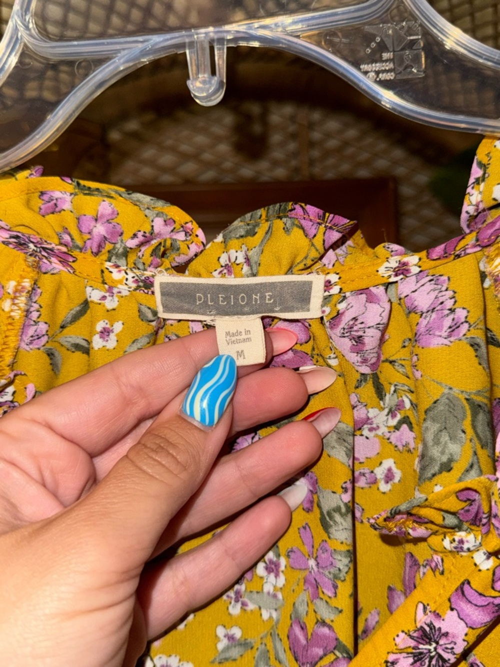 Pleione Mustard Floral V-Neck Ruffle Sleeve Top - Picture 5 of 5